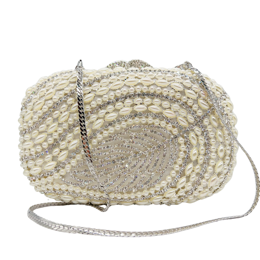 Nuevas hojas transfronterizas hueco con diamantes bolso de banquete de diamante de perla bolso de mano de mujer bolso de cristal