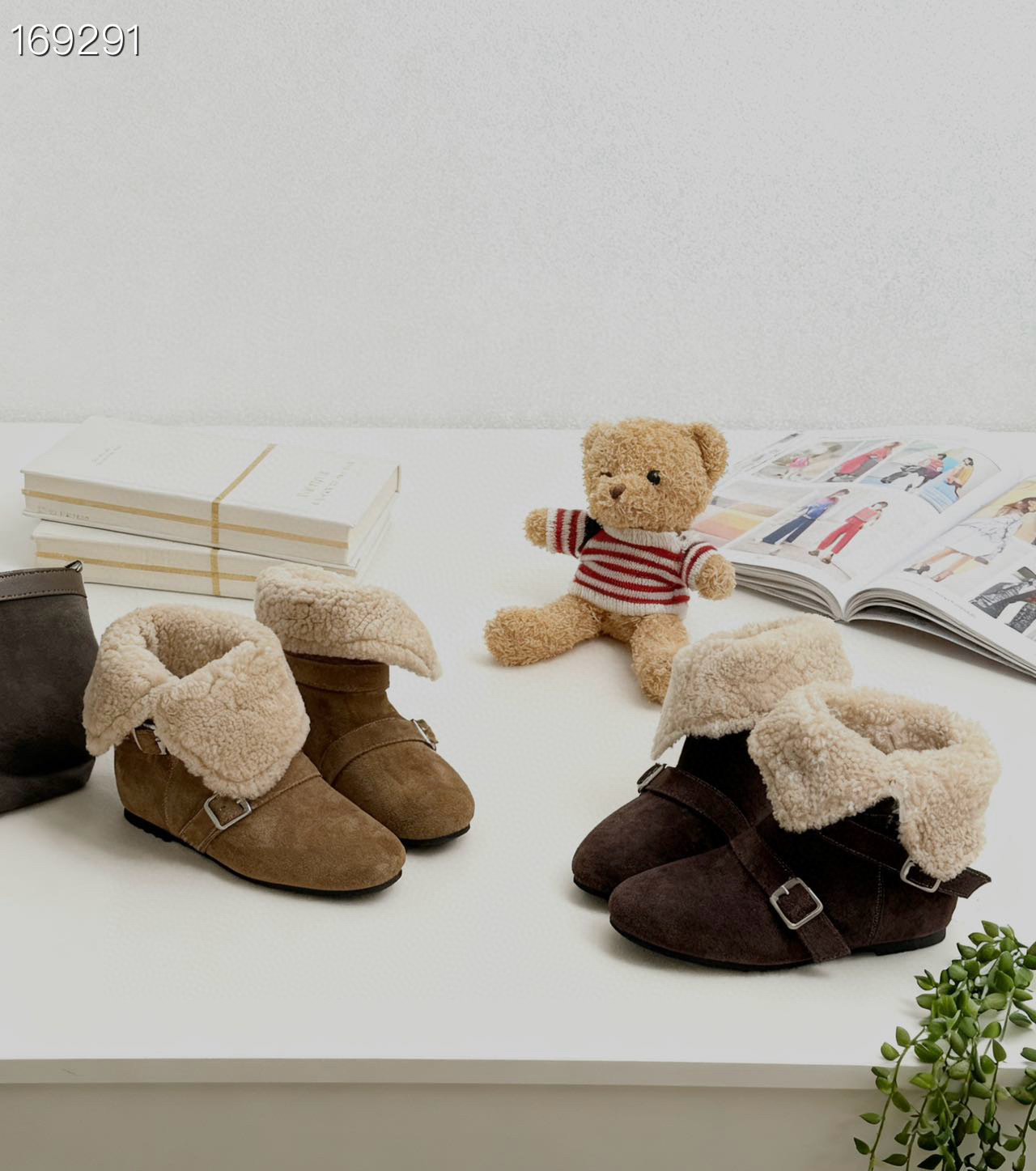 Boot cổ cao da cừu lông nhung nữ 2025 phong cách cổ điển, đế tăng chiều cao, có thể xếp cổ — Màu nâu chi tiết 9