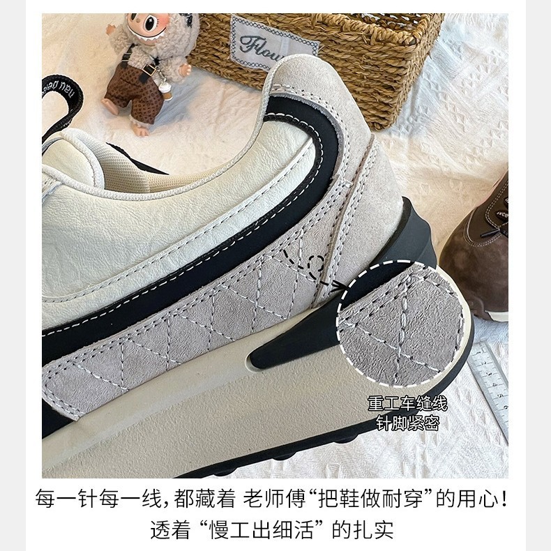 真皮德训鞋女款2025秋季新款运动老爹鞋百搭厚底拼色款休闲小白鞋|undefined