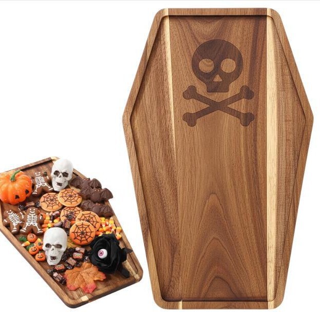 Solid Wood Gothic Style Coffin-Shaped Fruit Plate, Dessert Bread Plate, Afternoon Tea Fruit Tray, Acacia Wood Tray