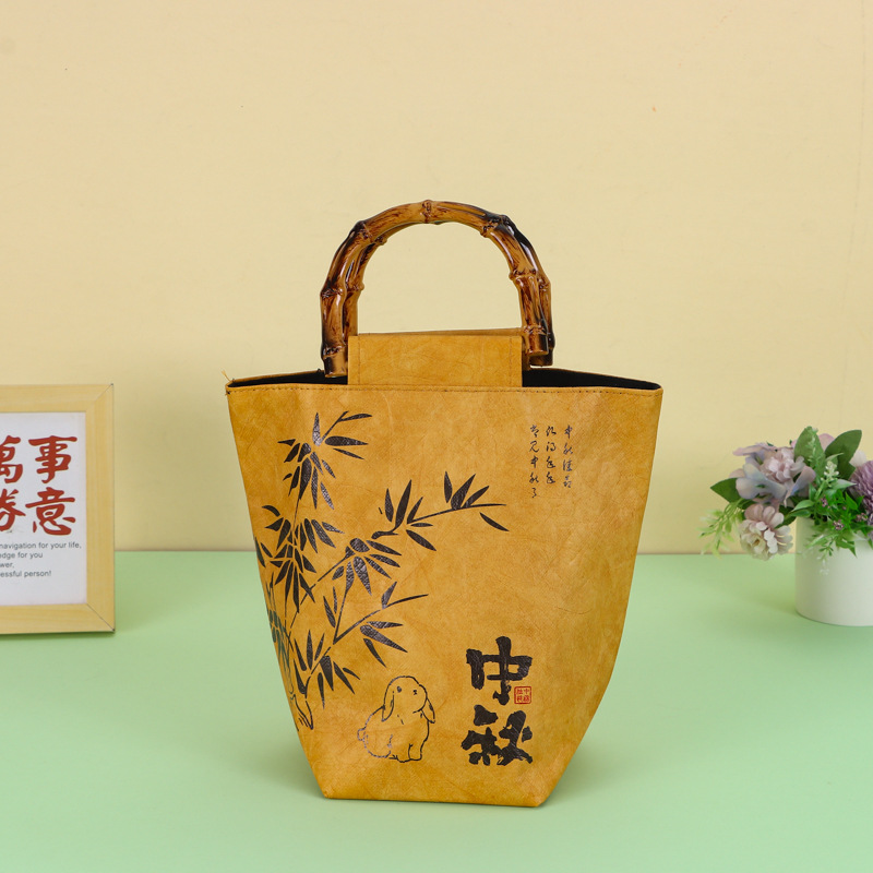中秋杜邦纸袋定制 复古揉纹可水洗杜邦纸袋杜邦纸包订做可印logo