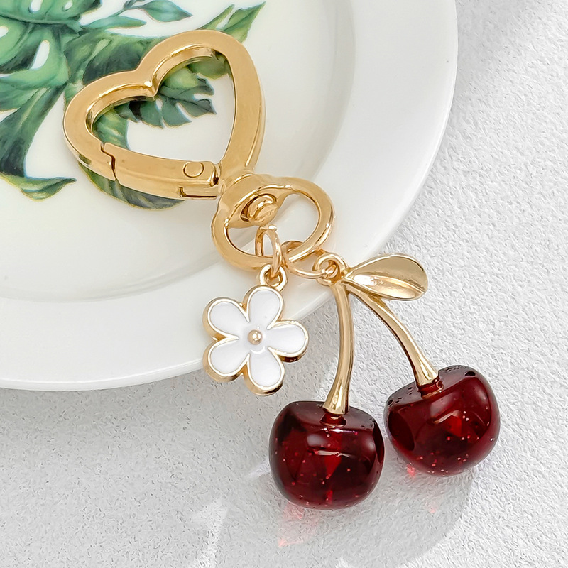 Cross-Border Hot Selling Small Fresh Heart Buckle Cherry Keychain Fruit Cherry Girl Heart Bag Pendant DIY Gift Cross-Border Hot Selling Small Fresh Heart Buckle Cherry Keychain Fruit Cherry Girl Heart Bag Pendant DIY Gift