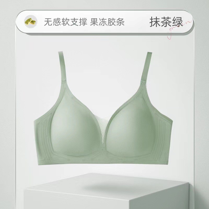 V-collar profundo hilo de malla de jalea fija taza ropa interior damas sin marcas sin anillo de acero sujetador se reúne contra la caída sujetador de soporte superior