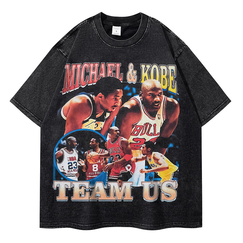 Kobe Jordan T-Shirt European and American High Street Retro Washed Short-Sleeved Heavyweight Trendy Brand Loose Old Men's T-Shirt Cross-Border Kobe Jordan T-Shirt European and American High Street Retro Washed Short-Sleeved Heavyweight Trendy Brand Loose Old Men's T-Shirt Cross-Border