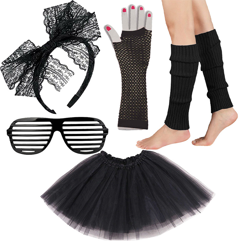 19 80's negro sexy Crazy pettiskirt diadema gafas guantes rótula feliz partido traje de la danza