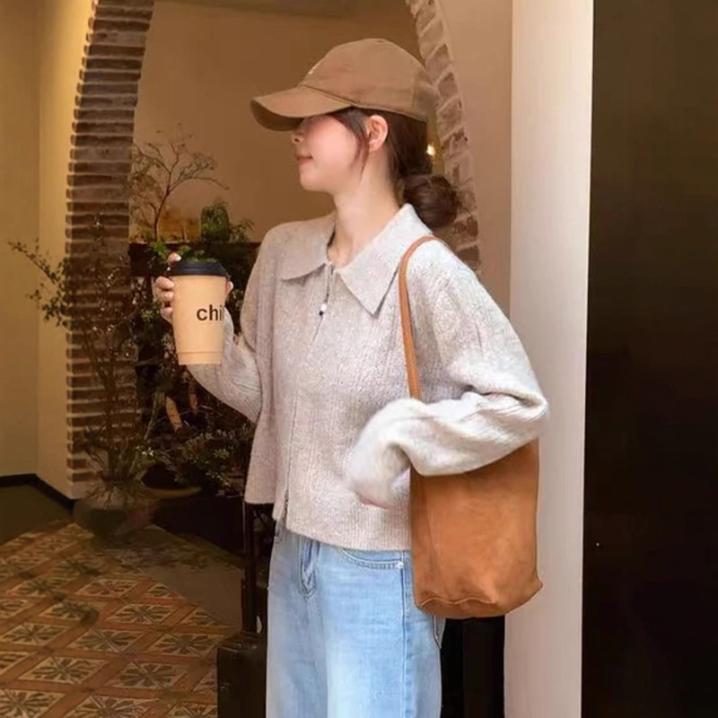 2025春秋新款翻领针织开衫外套女甜美温柔气质毛衣舒适休闲上衣潮|undefined
