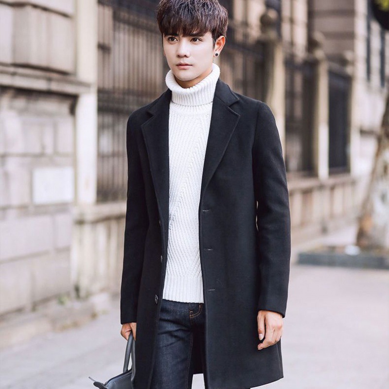 Abrigo de primavera y otoño abrigo de los hombres abrigo medio largo abrigo de los hombres jóvenes abrigo de lana delgado de estilo coreano abrigo de los hombres gabardina