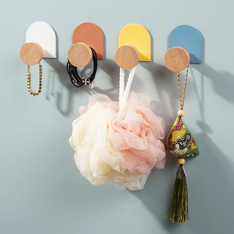 Wooden Solid Wood Traceless Door Hook for Hanging Clothes, No-Drill Hook Behind the Door, Wall-Mounted Adhesive Hook for Bathroom, Entryway, and Living Room