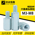 镀蓝白锌 单头外牙六角铁柱 单通六角柱 板材隔离支撑间隔柱M3-M8