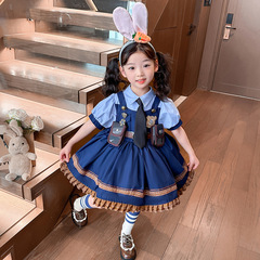 朱迪兔子警官夏季新款COS服女童洛麗塔公主裙連衣裙寶寶周歲禮服