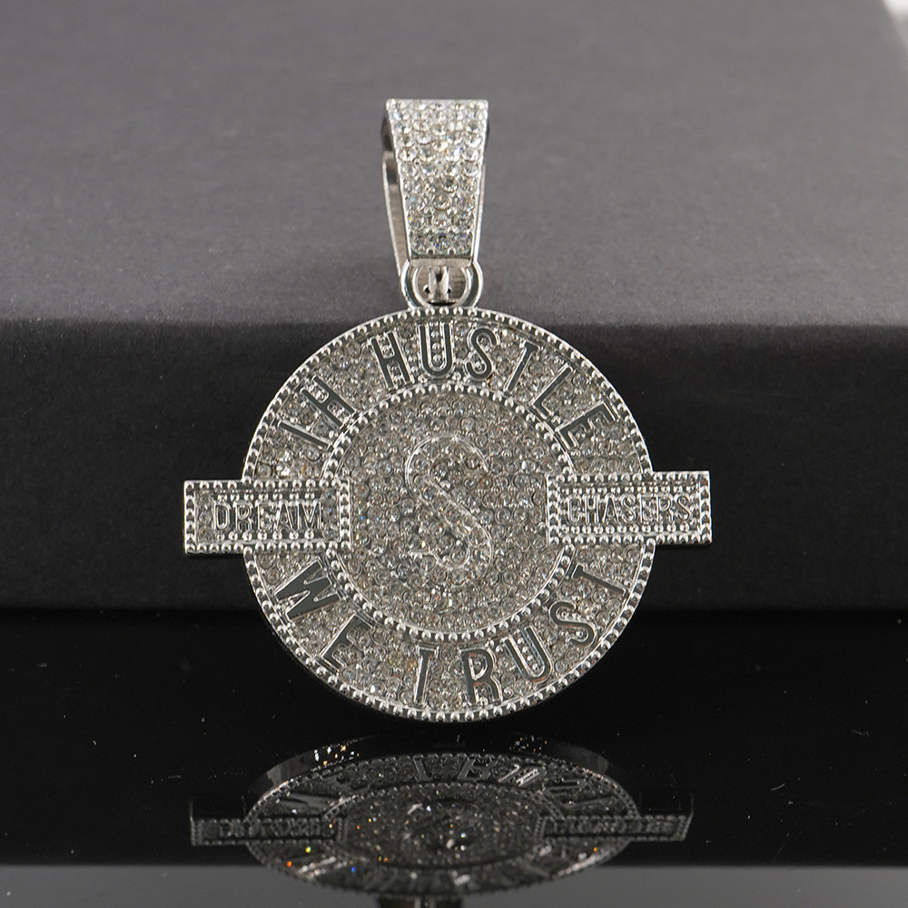 Collar de colgante para hombres europeos y estadounidenses estilo hip-hop popular cubano lleno de diamantes letras de aleación colgante joyería al por mayor