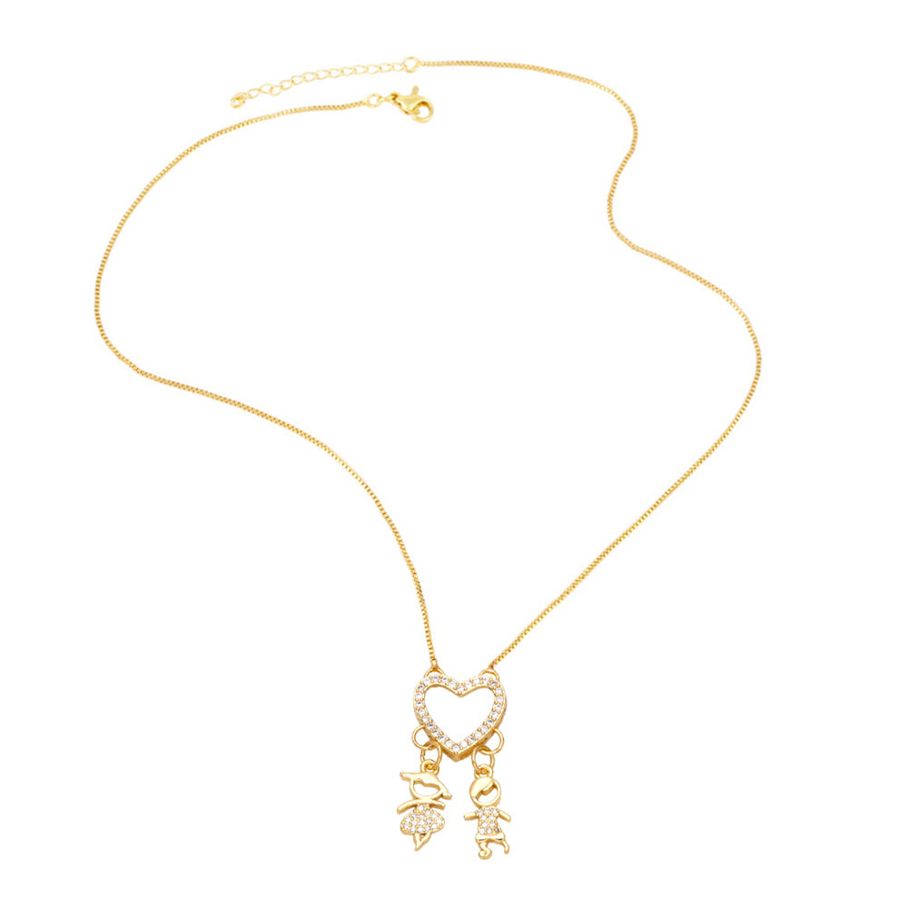 cartoon puppet heart zircon couple copper gold-plated inlaid zircon necklace