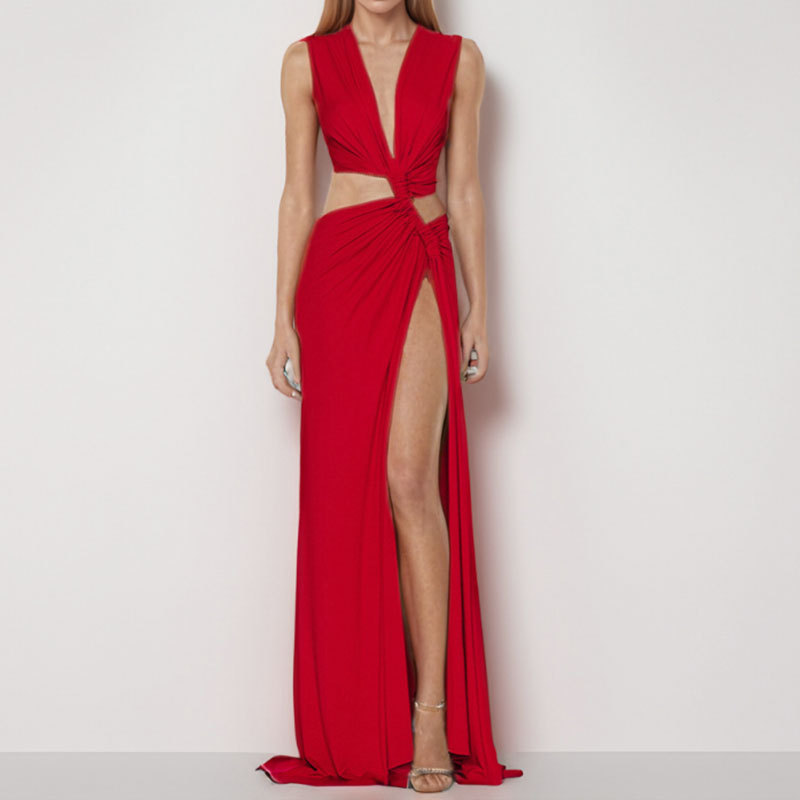 418g Weight Maxi Long Dress Dress Length Type Sleeveless Sleeve Length Sheath Dress Dresses Type Sleeveless Sleeve Type Polyester Fabric Type Low Waist Waist Line Daily Occasion Wholesale Women's Sexy Solid Color Solid Color Daily V Neck Sleeveless Sheath Dress