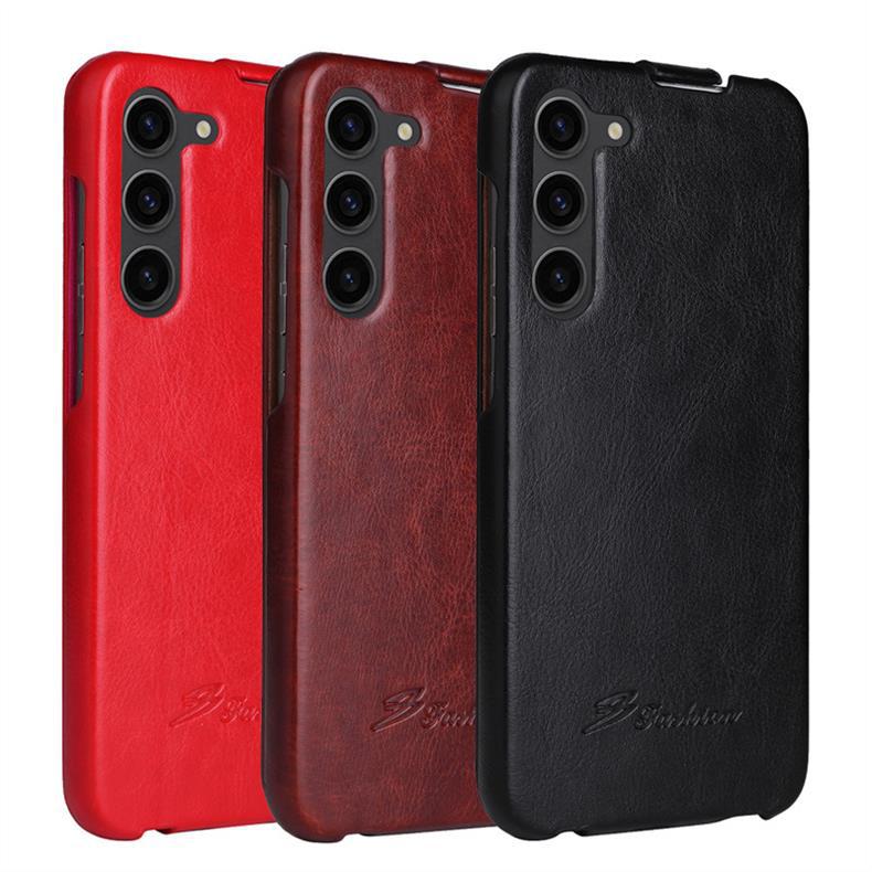 适用iPhone17 Air疯马纹上下翻盖手机皮套S26Plus保护套超薄商务