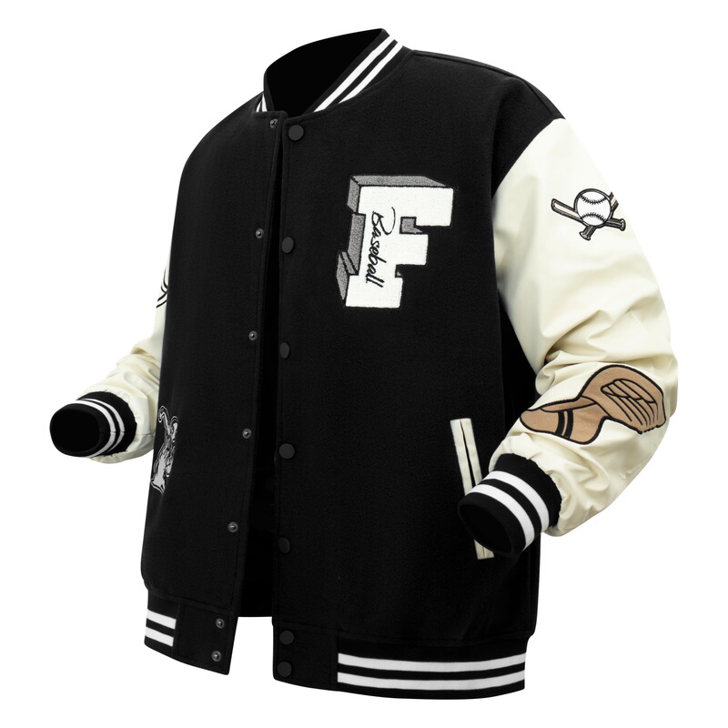 Men's Vintage Jacket Embroidered Biker Suit College Style Team Baseball Suit Autumn and Winter Loose F-Letter Embroidered Coat