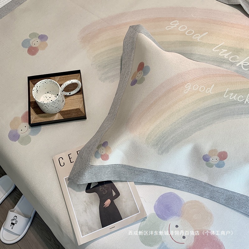 1200D Cartoon Ice Silk Mat for Kidsren and Infants, Air-Conditioned Mat Three-Piece Set, Washable Baby Soft Mat and Fitted Sheet