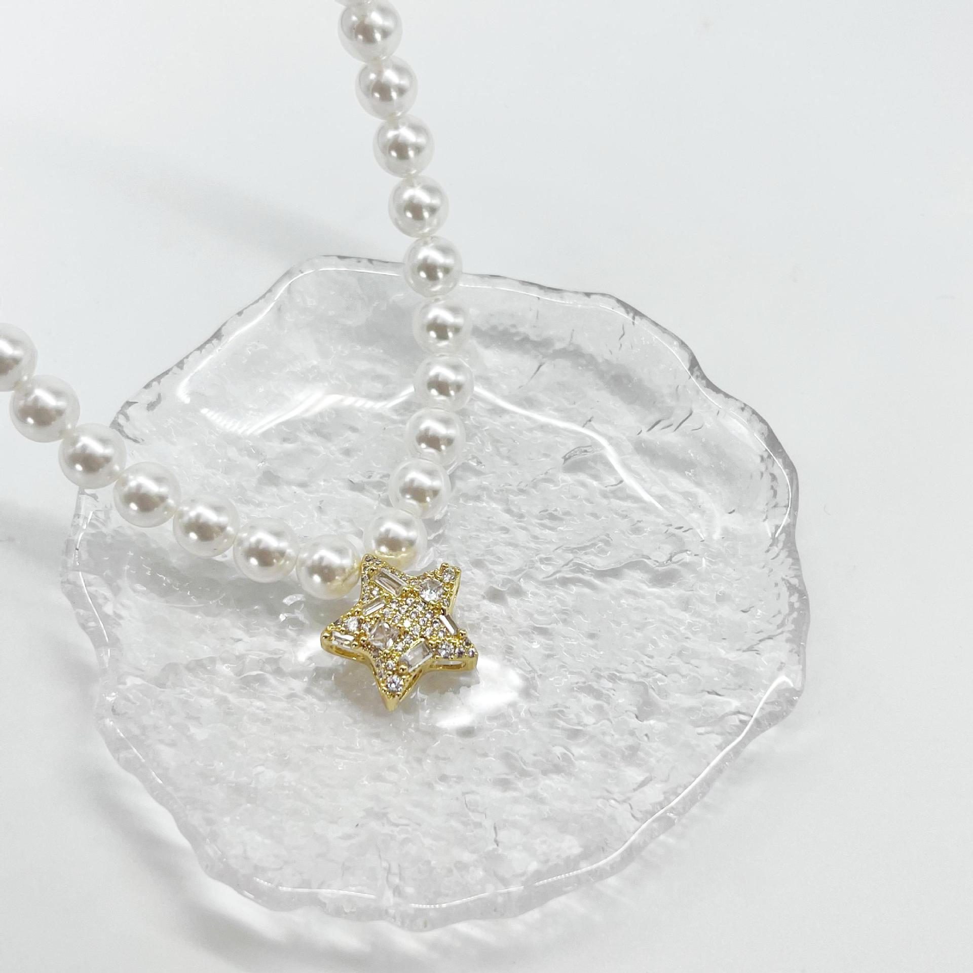 Imitation Pearl Chain Material Imitation Pearl Copper Elegant Star Heart Shape Pendant Necklace