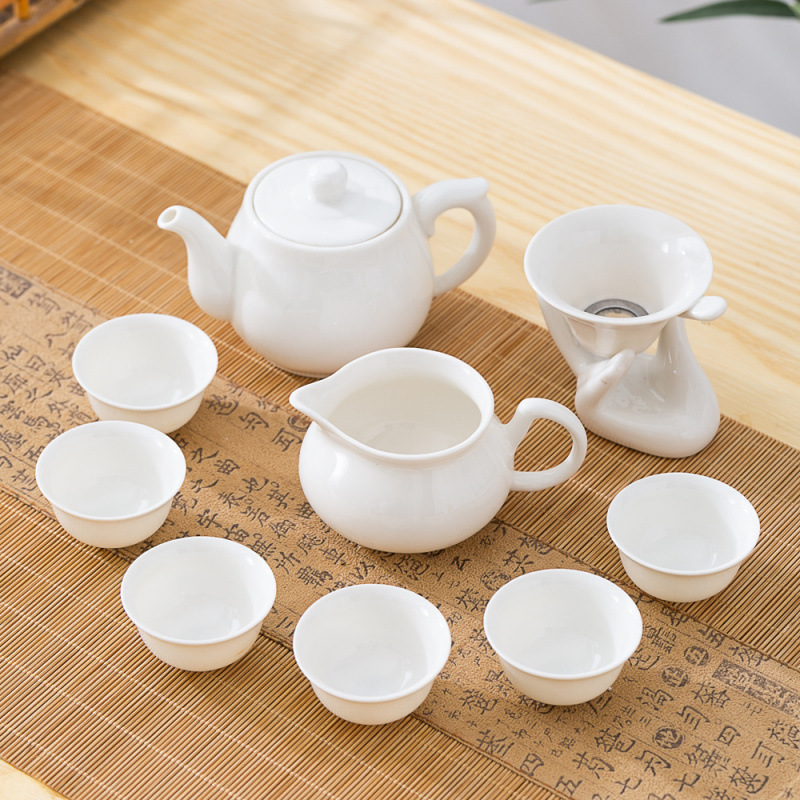 Cuenco de cubierta de porcelana de hueso, grasa de cordero, juego completo de té Chaoshanfu, simple ceremonia de té casera, tetera de té image 11