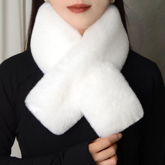 Korean Style Plush Imitation Rex Rabbit Fur Scarf Women's Monochrome Scarf Autumn and Winter Thickeneded Plush Warm Imitation Rabbit Fur Scarf
