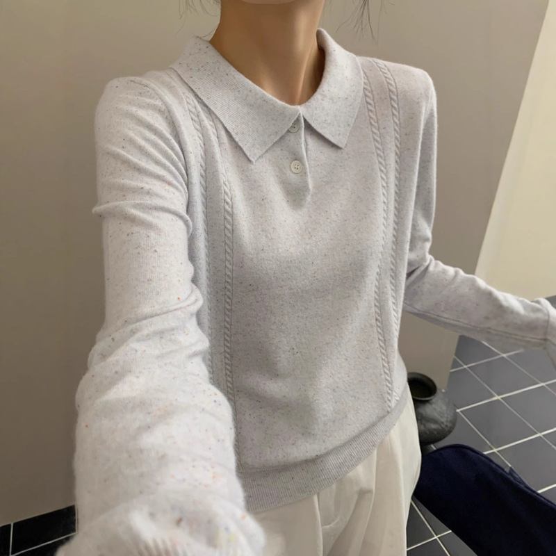 Women's Sweet Polo Collar Long-Sleeved Autumn and Winter Knitwears Women's Tops Bottoming Shirts Loose Knitwears Fashionable 2025 New Style Women's Sweet Polo Collar Long-Sleeved Autumn and Winter Knitwears Women's Tops Bottoming Shirts Loose Knitwears Fashionable 2025 New Style