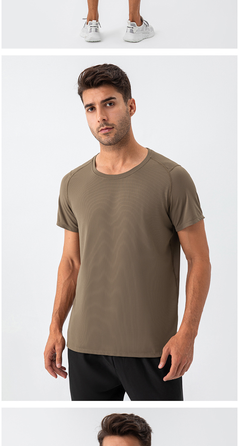210g Weight Short Sleeve Sleeve Length Nylon Fabric Type Regular Top Length T-shirt Tops Type Outdoor, Running, Sports Occasion Round Neck Neckline Lattice, Solid Color Pattern Simple Style, Classic Style Style Wholesale Simple Style Classic Style Lattice Solid Color Short Sleeve Men's T-shirt 7