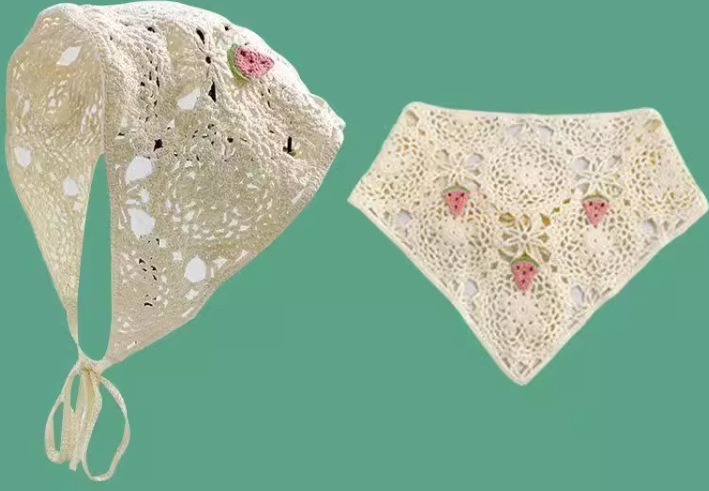 La primavera y el otoño de estilo coreano de moda de punto de ganchillo triángulo hueco bufanda femenina dulce linda chica estilo flor pañuelo de pelo banda de moda