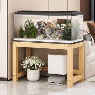 Single-Layer Fish Tank Rack Solid Wood Small Table Storage Rack Wooden Rack Living Room Sweeper Cabinet Bottom Cabinet Display Rack Solid Wood Bracket
