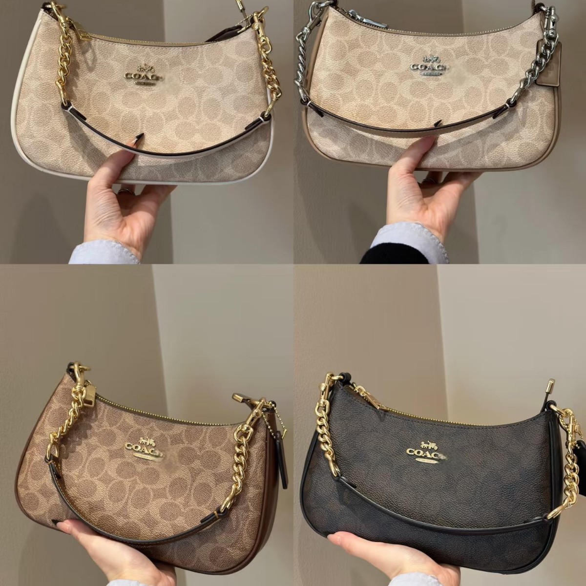 2025 Koujia nuevo bolso de axila de luna nueva Teri bolso de hombro con cremallera con cadena de impresión retro europea y americana