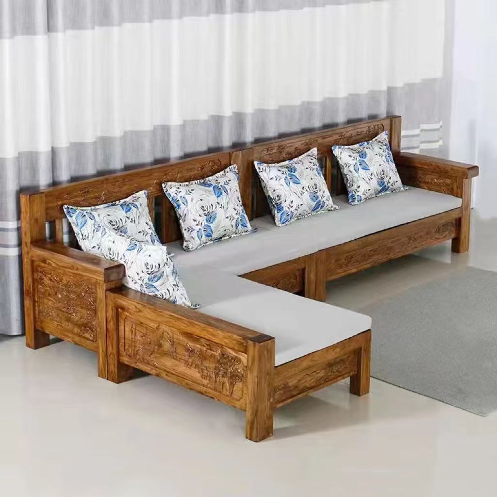 新中式老榆木沙发组合实木办公组合现代简约客厅小户型仿古沙发