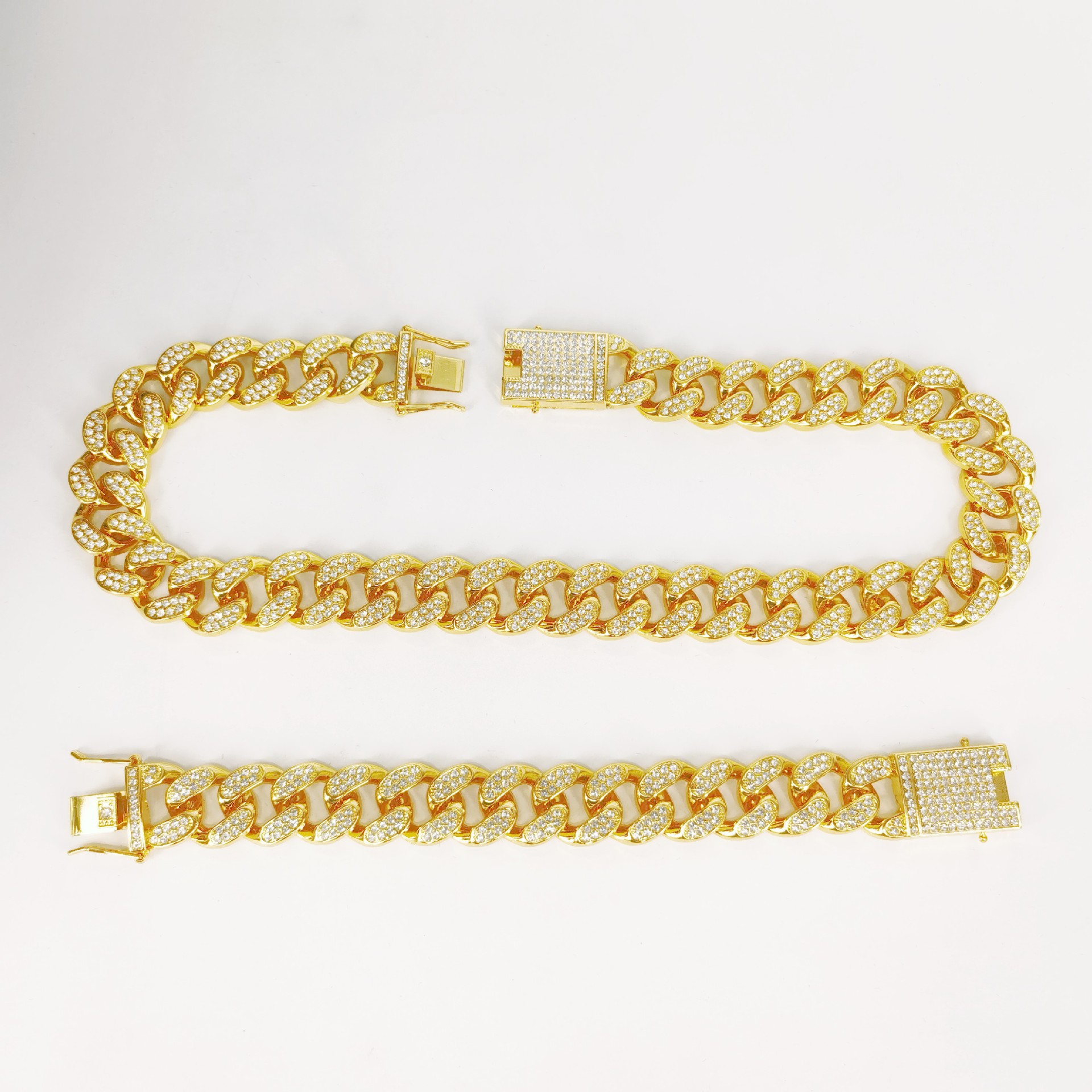 New Alloy Cuban 20mm Thick Full Diamond Bracelet Necklace Circular Chain Design Hip Hop Style_voghion.com