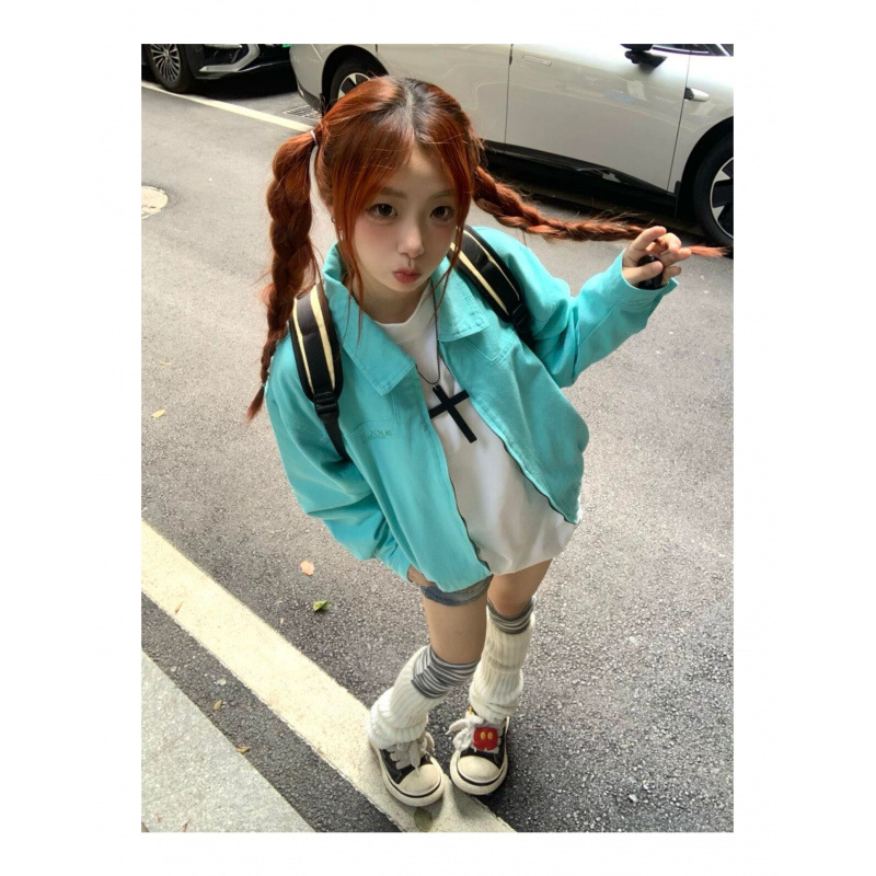 [Qinlan Bingxin] American-style Harrington jacket for women, early autumn, with a turn-down collar, a versatile and casual loose-fitting outerwear piece for couples