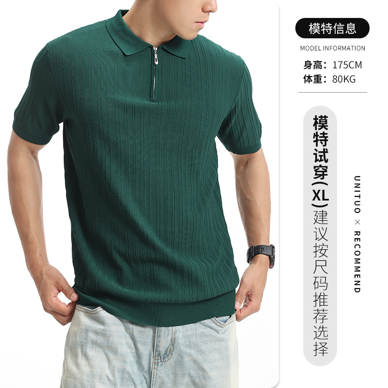 Europa y América transfronterizas camiseta de polo de seda de hielo para hombres de verano viejo estilo de alta sensación de camiseta de manga corta de punto con solapa para hombres image 9