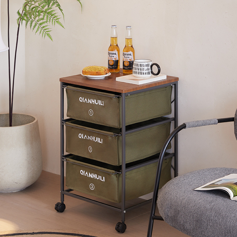 Cajón combinado de lona de hierro forjado retro de estilo simple, gabinete de varias capas, percha, estante de almacenamiento, gabinete móvil de acabado debajo de la mesa