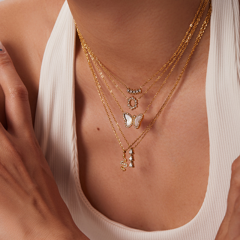 Fashion Geometric Stainless Steel Necklace Plating Zircon Stainless Steel Necklaces