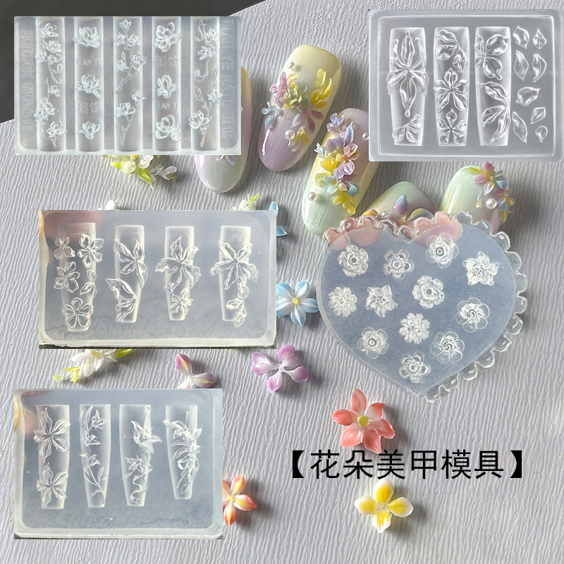 Nail art ice flower, ice lily mold, silicone artistic rose flower, carved tulip, magnolia flower, high-transparency nail mold