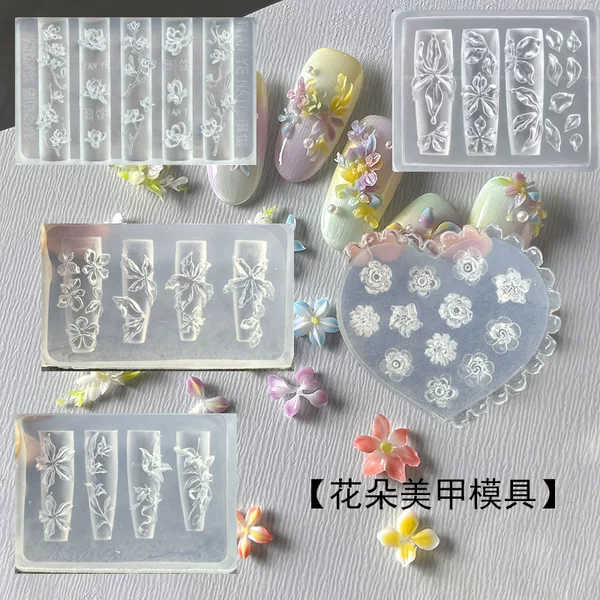 Nail art ice flower, ice lily mold, silicone artistic rose flower, carved tulip, magnolia flower, high-transparency nail mold