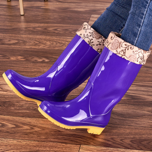 Autumn and winter high-tube plus velvet cotton rain boots for women, long-tube outer wear, warm rain boots, waterproof rubber shoes, non-slip kitchen water shoes, overshoes