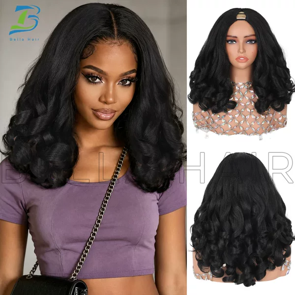 European and American cross-border best-selling women's V-part synthetic wavy wig, Amazon hot-selling product, ships within 48 hours