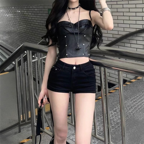 Petite American-style spicy girl white denim shorts women's summer high-waisted elastic tight slimming butt-bounding hot pants