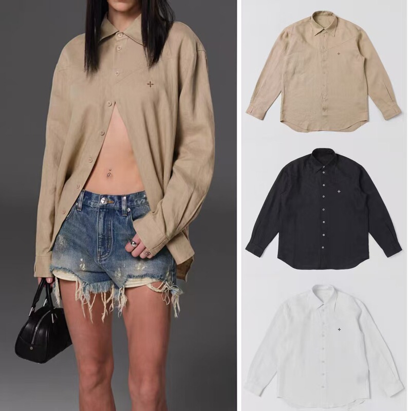 Smrkk Cross-Patterned Shirt/Linen Casual Loose Solid Color Top