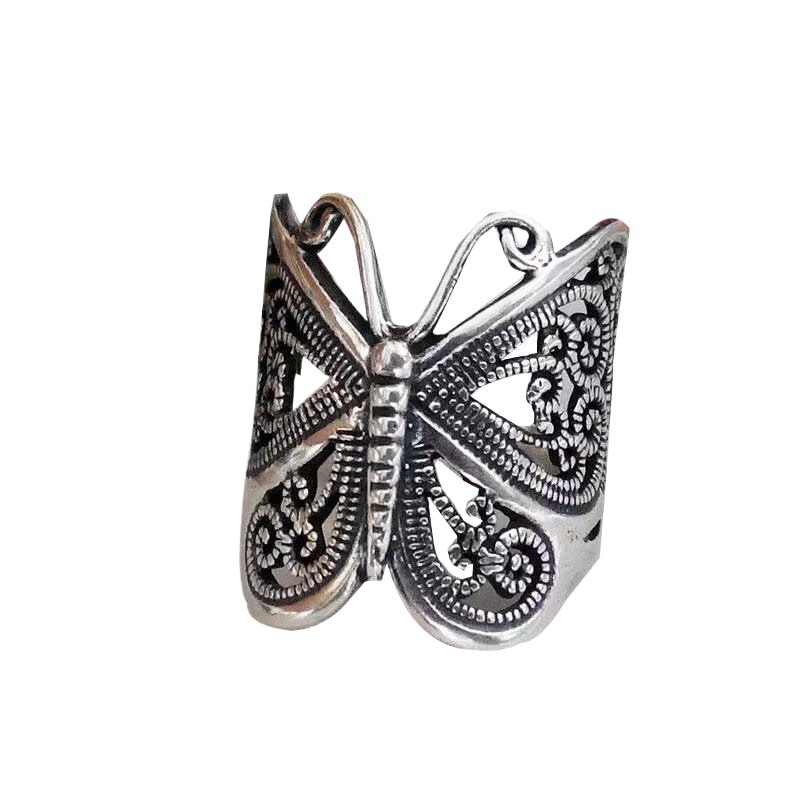 Vintage Schmetterlingsring Europäischer Stil Versilbert_voghion.com