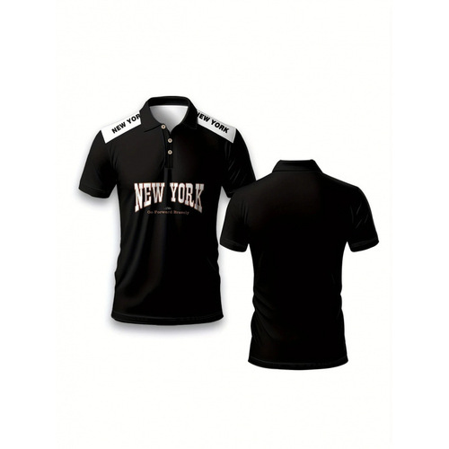 SHEIN Printed Digital Number POLO Shirt Men's American Style Jersey 3D Digital Collar Short Sleeve Sports Top