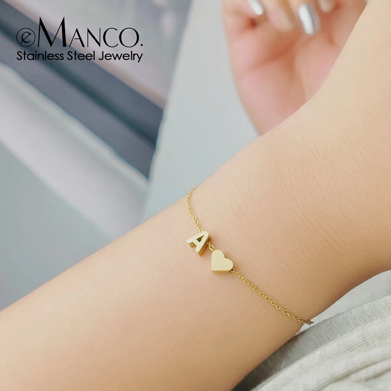 Emanco 26 Letter DIY Bracelet Women's Non-Fading Heart Bracelet Wholesale Niche Personalized Stainless Steel Name Hand Emanco 26 Letter DIY Bracelet Women's Non-Fading Heart Bracelet Wholesale Niche Personalized Stainless Steel Name Hand