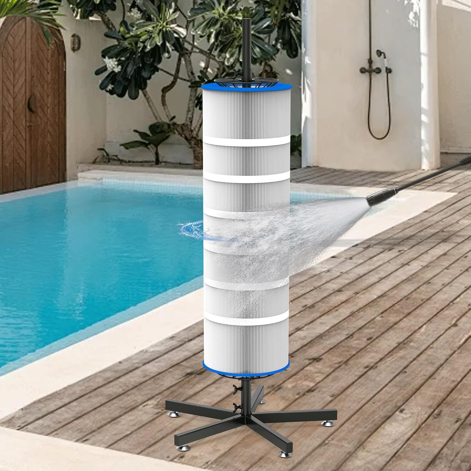 泳池滤芯清洁支架 泳池过滤器清洁工具 泳池滤芯360°旋转清洁支