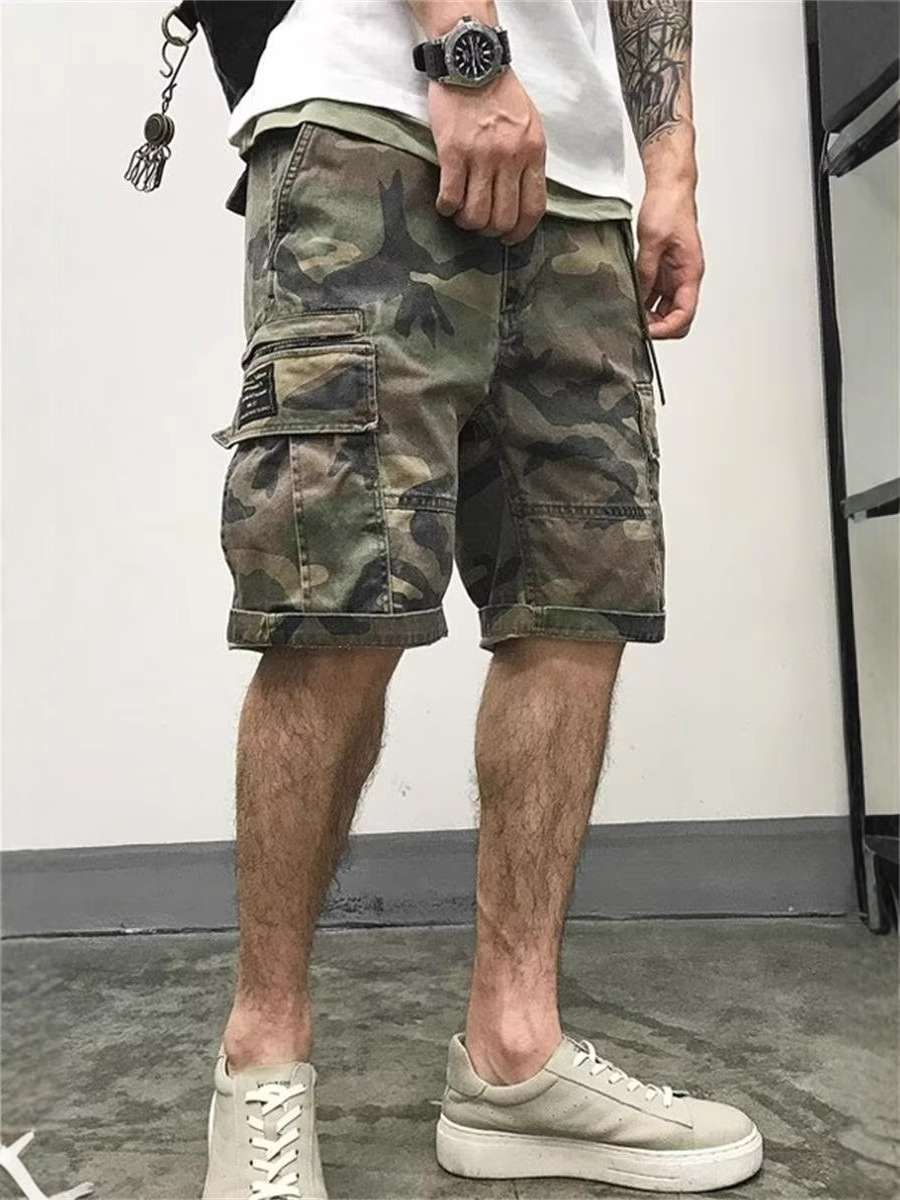 American-Style Workwear Camouflage Shorts for Men, Heavy Multi-Pocket Retro Casual Pants, Men's Trendy Summer Sports Shorts