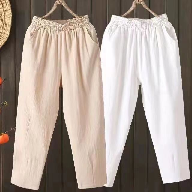 Special offer cotton and linen nine points harem pants Art solid color loose pocket slim radish pants all-match women's linen casual pants Special offer cotton and linen nine points harem pants Art solid color loose pocket slim radish pants all-match women's linen casual pants