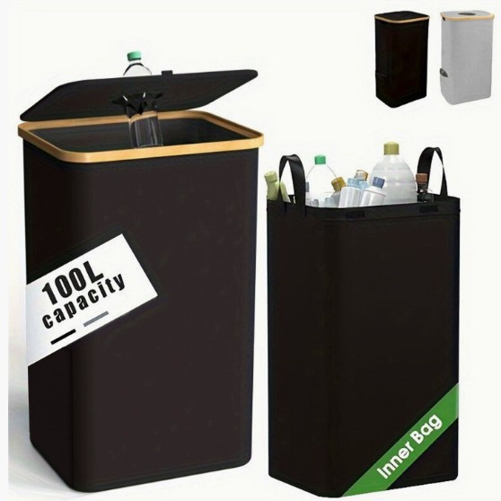 Cesta transfronteriza de artículos diversos y ropa sucia con tapa, cesta de almacenamiento de tela Oxford de bambú reciclada plegable, hogar con bolsa interior, caja de botella
