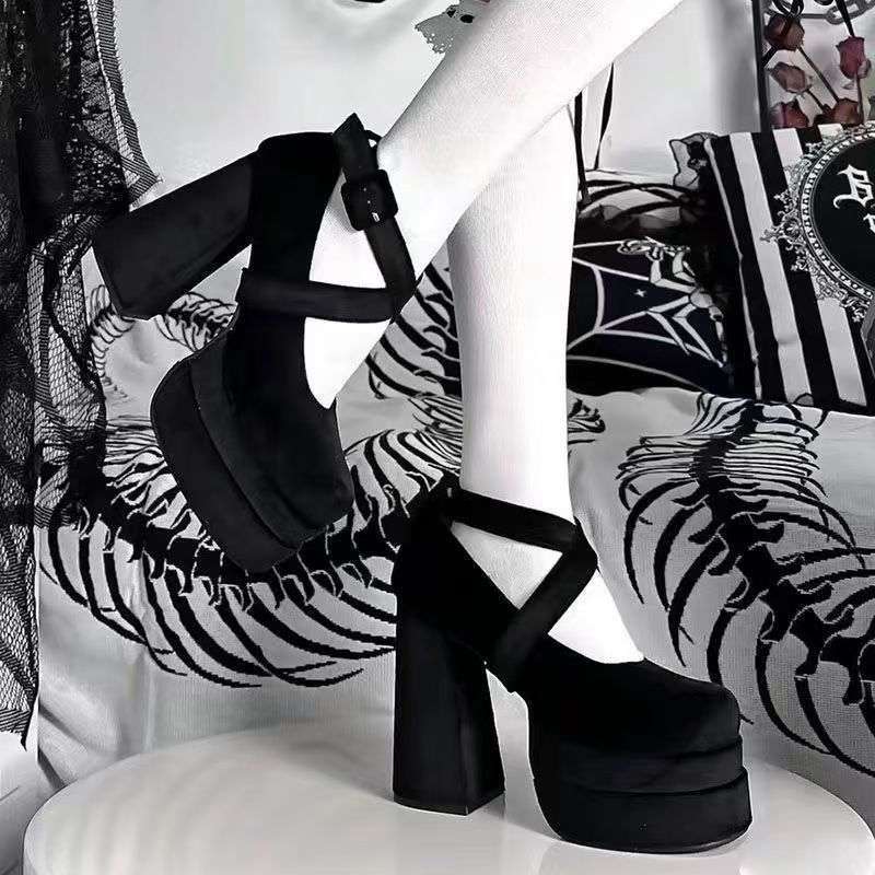 2025 New Shoes Suede Mary Jane Shoes Women's French Thick Heel High Heels Waterproof Platform Thick Sole Barbie Shoes