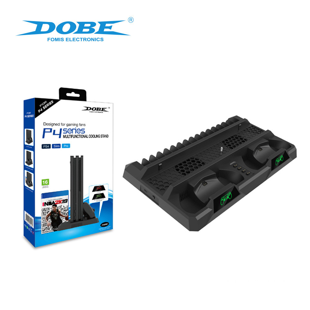 PS4 / SLIM / PRO Host Base de ventilador de disipación de calor multifuncional con soporte de almacenamiento de discos PS4 mango de carga doble asiento
