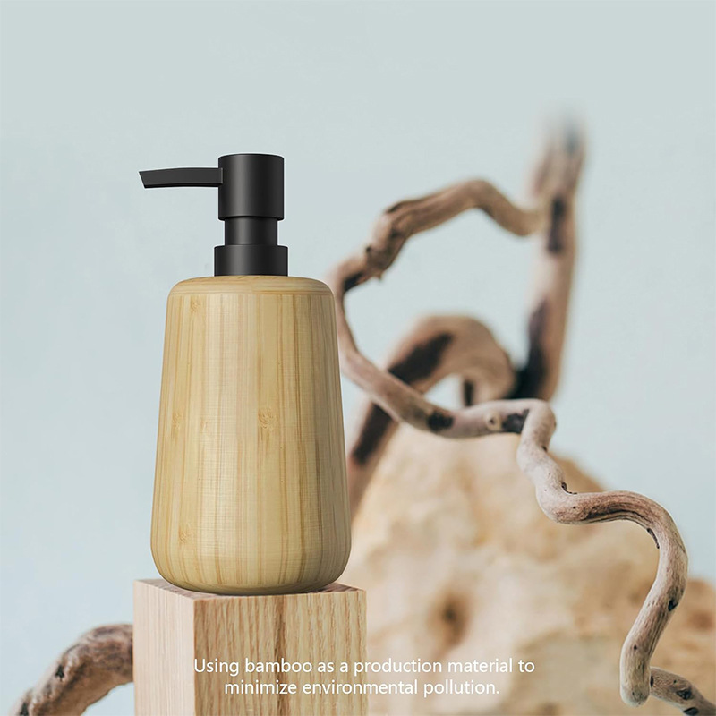 Natural bamboo bathroom three-piece set: shower bottle, toothbrush holder, soap dish for home and hotel bathroom use